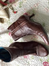 SCHUH, brown leather boots turquoise trims, 2.5" heel, 5, 38, 22 cm high vgc