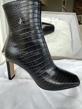 Jimmy Choo Minori 85 Dusk Croc Embossed Leather Boots, Size 36.5 EU 6.5 US 