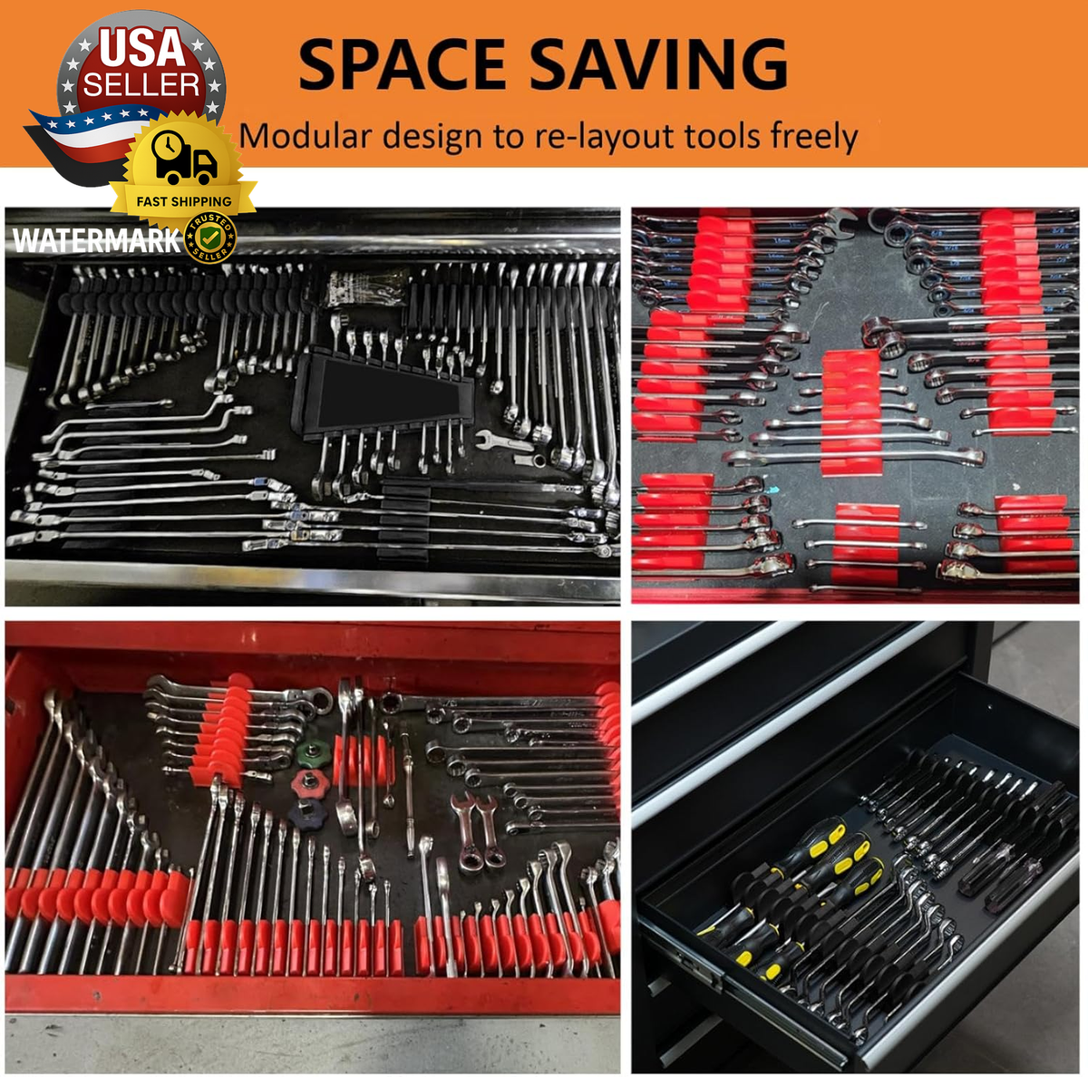 92 Pack Magnetic Wrench Organizers For Toolbox - Modular Rack With SAE/Metric Labels, Black - View #10