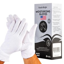 White Cotton Gloves for Dry Hand Sleeping - 8 Pairs of Washable Large,