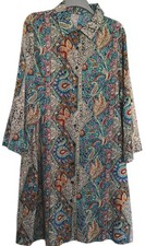 Ladies Collered Multi Printed Button Down, Roll Sleeve Long Dress Size 3XL