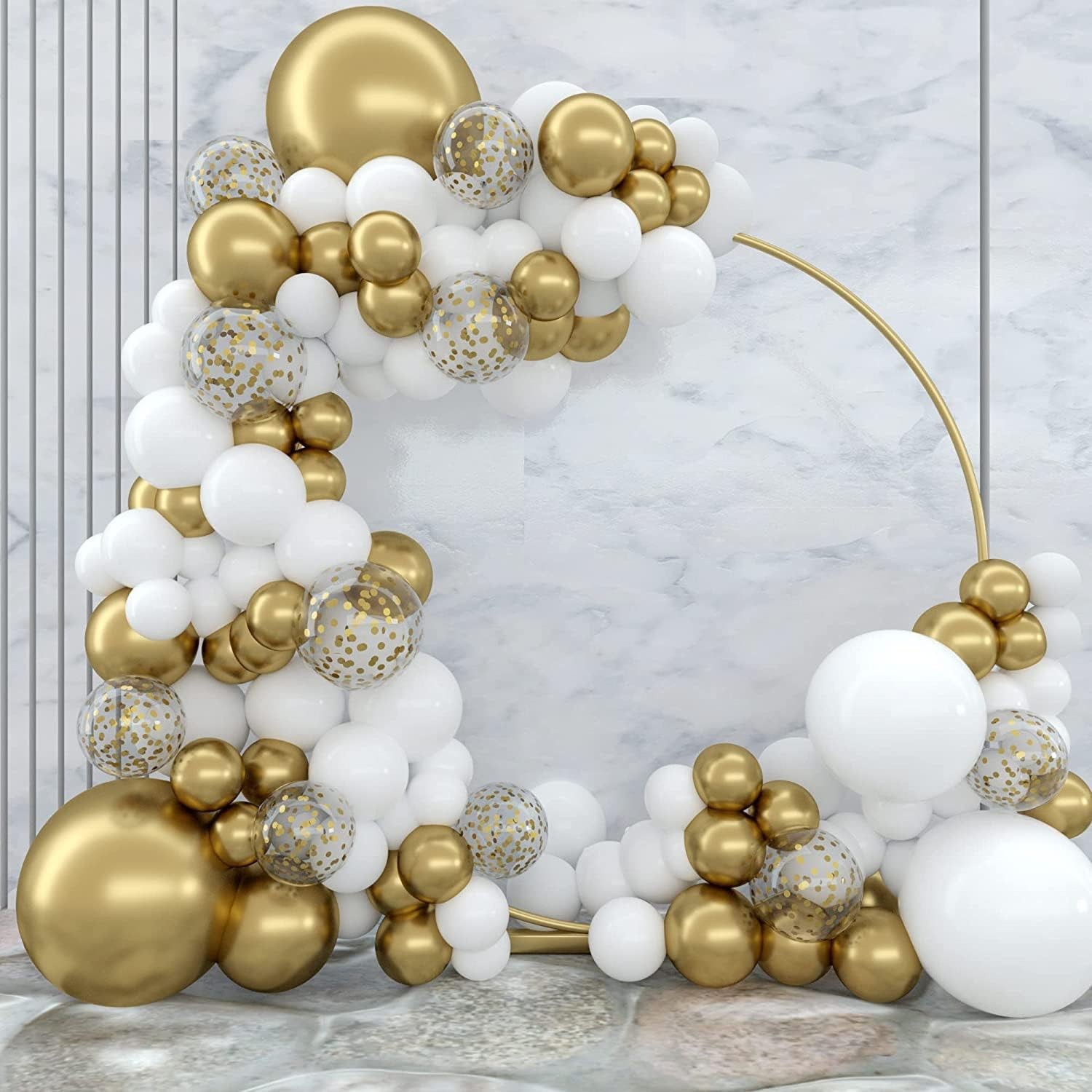White and Gold Balloon Arch Kit - 101 Pcs White and Gold Balloons Garland Kit w