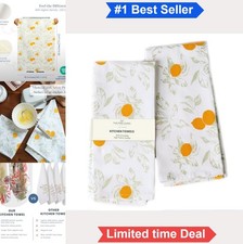 100 Percent Cotton Kitchen Towels Set of 2 18x28 Inch Lemon Print Hanging Loop