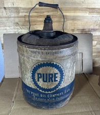 Vintage Pure Oil Company Metal 5 Gallon Grease Gas Can Fuel Jug Wood Handle USA
