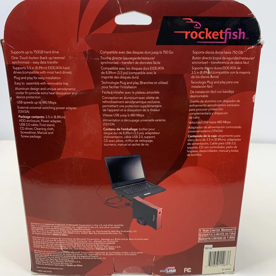Rocketfish Model RF-HD35 USB 2.0 3.5" Hard Drive Enclosure For IDE Drives - Image 3 of 4