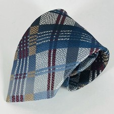 Vintage Wemlon By Wembley Poly Neck Tie Blue/Red/Gray/Gold Plaid 3 7/8