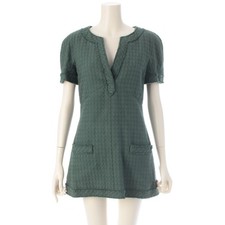 CHANEL Cotton silk Tweed Half-Sleeve Mini one piece P45499 green 38