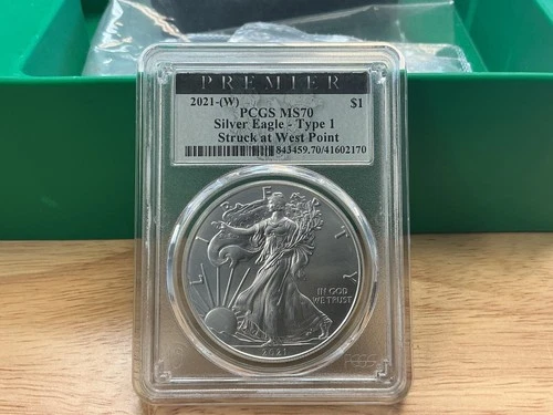 2021-(W) American Silver Eagle $1 Coin Type 1 MS70. PREMIER. PCGS CERT