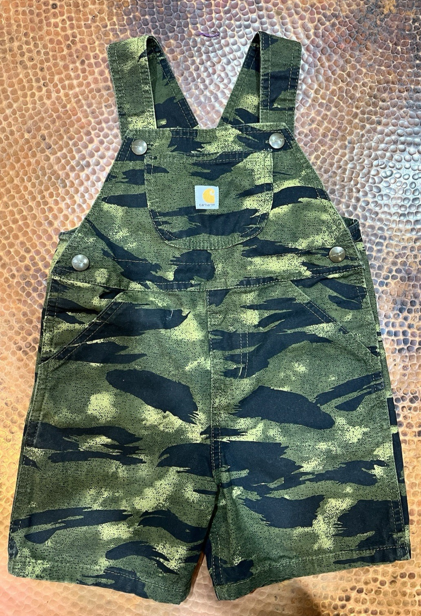 Carhartt 迷彩オーバーオール Carhartt Overall Bibs Shorts Toddler Green Camouflage Size 4T
