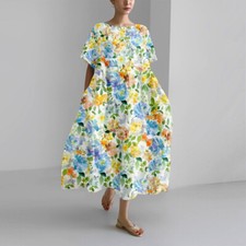 Women Summer Holiday Midi Dress Ladies Multi Flower Floral Beach Loose Sundress
