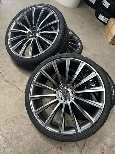 22x9 2x10 MERCEDES BENZ GUNMETAL MACHINE RIMS WHEELS TIRES S580 S63 S560 S550