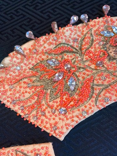 Vintage Hand Beaded Rhinestone Dress Collar Front & Back Yoke Dressmaking Craft - Picture 5 of 9