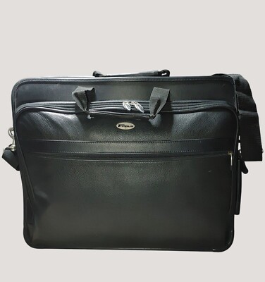 Targus Black Leather Laptop Large Multi Pocket Messenger Bag Shoulder Strap Top