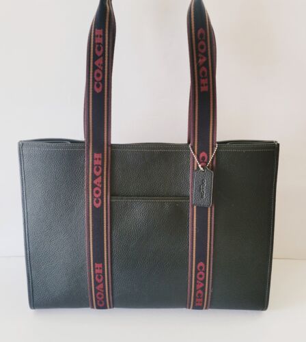 Coach CU996 Leather Web Smith Large Tote Shopper Handbag Black Pebbled