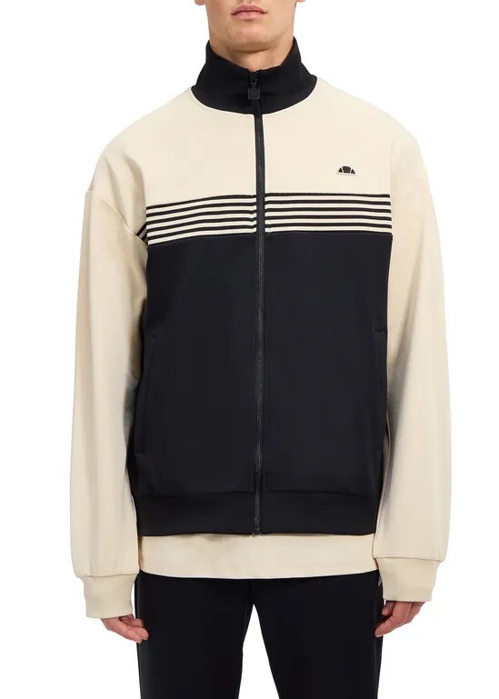 Ellesse Mens Track Top Jacket Mondavio Black Beige Retro 80s Medium