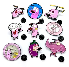 COURAGE THE COWARDLY DOG PIN SET (9pcs) 90s 1990s Cartoon Toon Enamel Brooch Lot