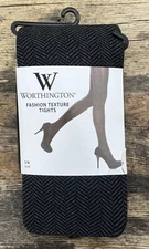Worthington Fashion Textured Tights Size S/M Black Gray Herringbone Pattern New
