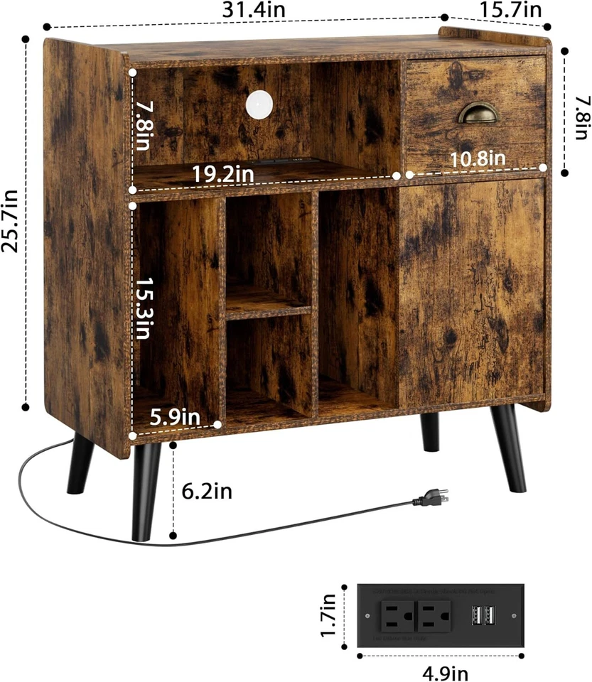Gabinete con soporte para tocadiscos de vinilo con toma de corriente para álbumes Foto 3 de 4