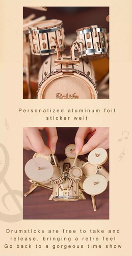 3D Holzpuzzle. Original Rolife. Musikinstrumente Schlagzeug-Kit 246-teilig - Bild 9 von 9