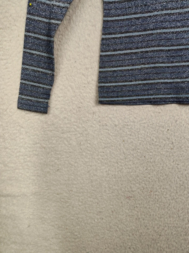 Camisa Liz Wear Mujer Top Mediana Azul Rayas Mezcla Algodón Manga Larga Calce Informal Foto 4 de 4