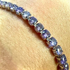Purple Amethyst 18k White Gold Plated Tennis Bracelet Created 7.5 inch 3MM Women