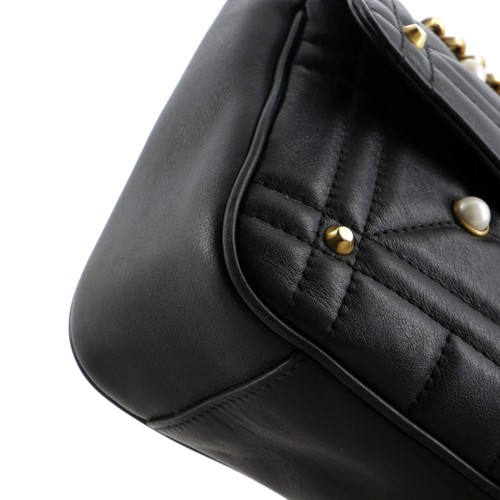 Gucci Pearly GG Marmont Flap Bag Embellished Matelasse Leather Small - Picture 7 of 8
