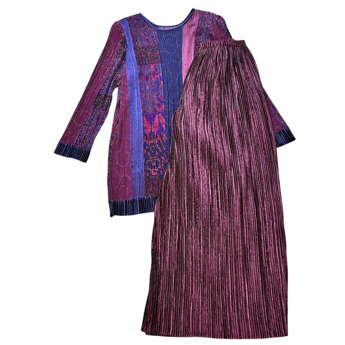 Vintage Jeanne Marc Pleated Shimmer Palazzo Wide Leg Pants + Tunic Top Set 16-18