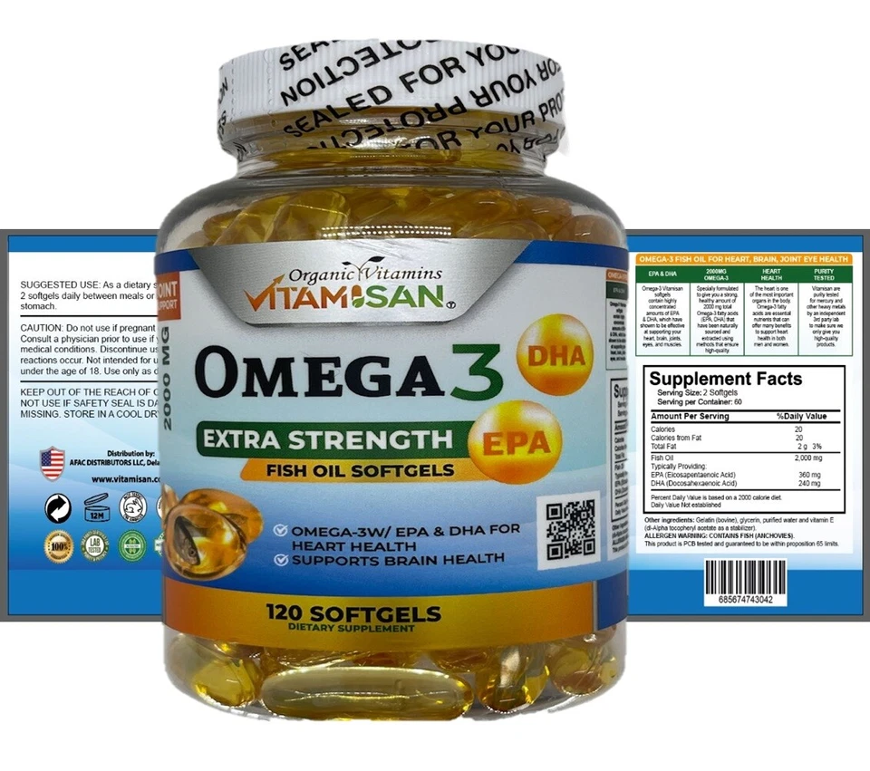Omega 3 Cápsulas de Aceite de Pescado Triple Fuerza EPA y DHA, Sin Eructo 120 Sofgels NUEVO Foto 2 de 4