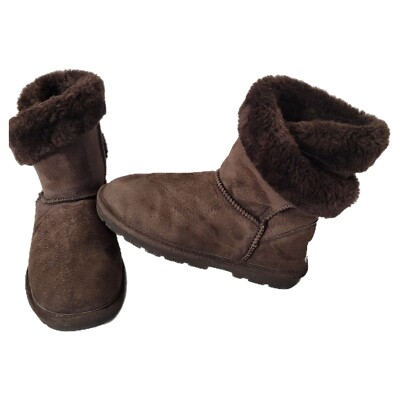 Lamo Women's Brown Suede Faux Fur Lined Pull On Winter Boots 7