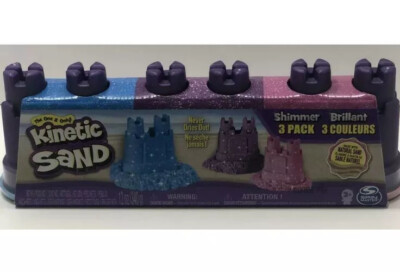 Kinetic Sand Shimmer brilliant 3 Pack Mold Build Play Castle Sand PinkBluePurple