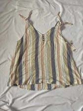 Ana A New Approach XL Striped Tie Shoulder Tank Top With Button Detail