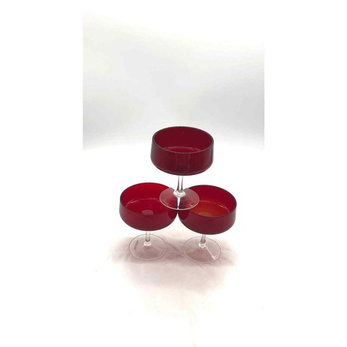 Three Gorgeous Ruby Red Delicate Sherbet / Dessert Glasses Holiday - Picture 4 of 6