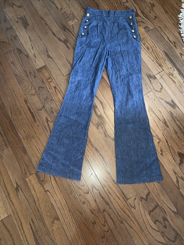 Model Atelier Flat Front Side Gold Engraved Buttons High Waist Jean Pants