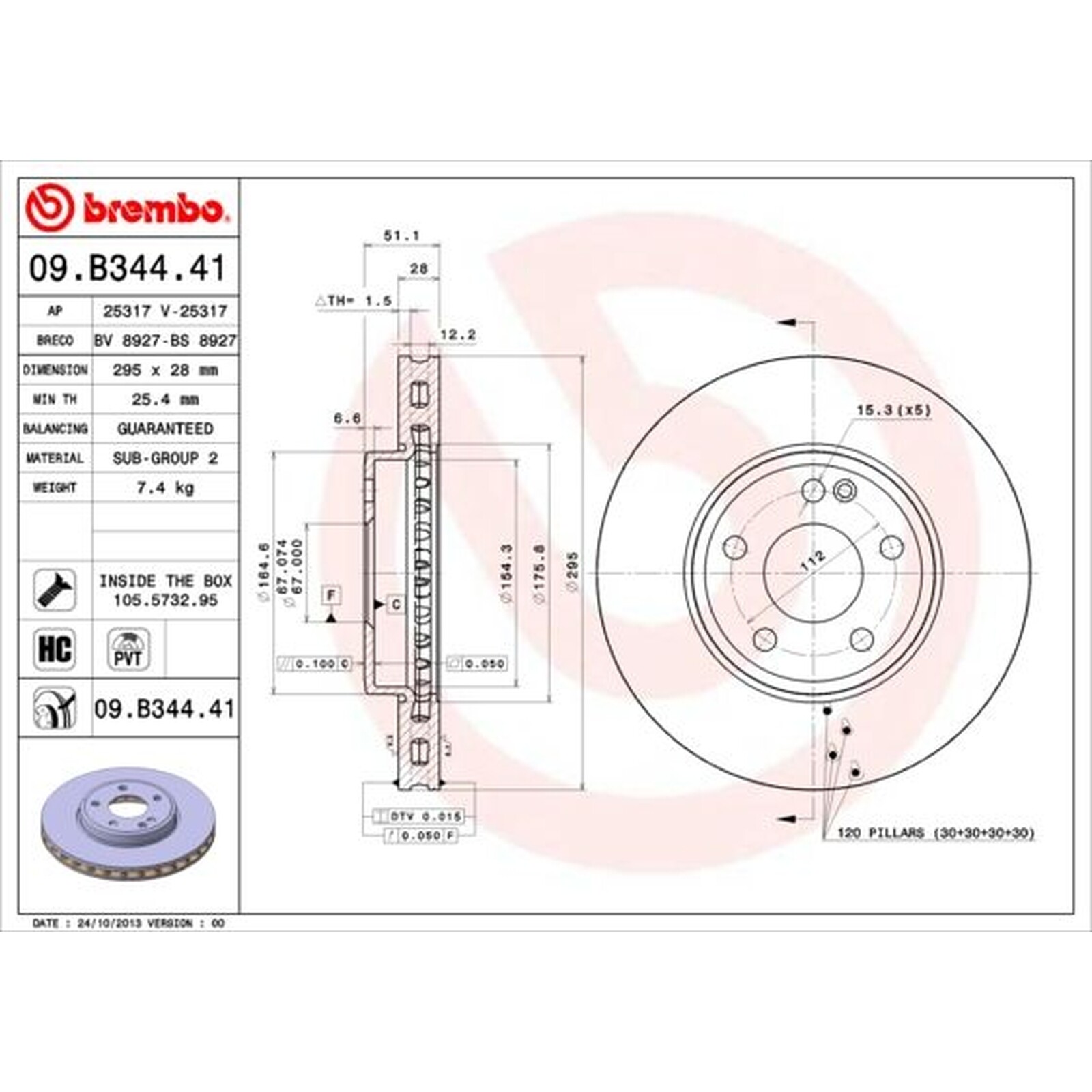 BREMBO Pair UV Coated Brake Discs 09.B344.41