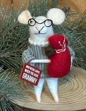 Cute Needle Felted Grandma Mouse - Christmas Holiday gift bag, Felt ornament