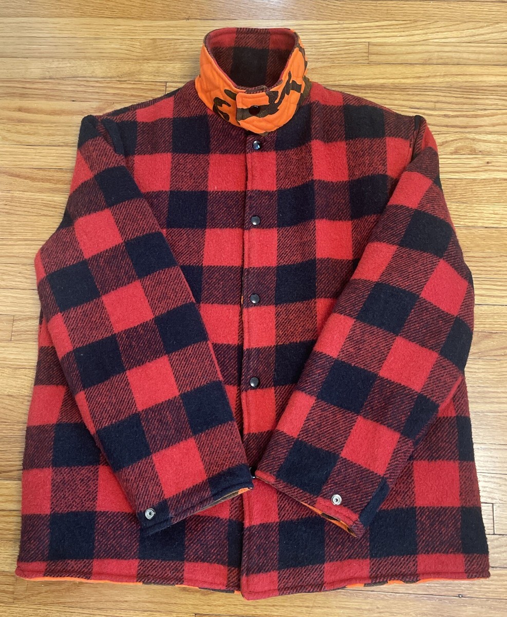 Vintage 50s Medium SHERATON Buffalo Plaid Camo Reversible Wool