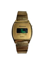 Advance Wrist Watch Mens Gold-tone Quarts Digital month date AS IS Not Working