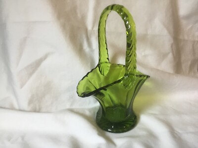 Vintage Westmoreland  Green Glass Basket 7 x 4.5'' Marked on bottom 