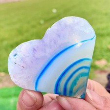 98G Natural blue striped agate crystal heart-shaped quartz healing
