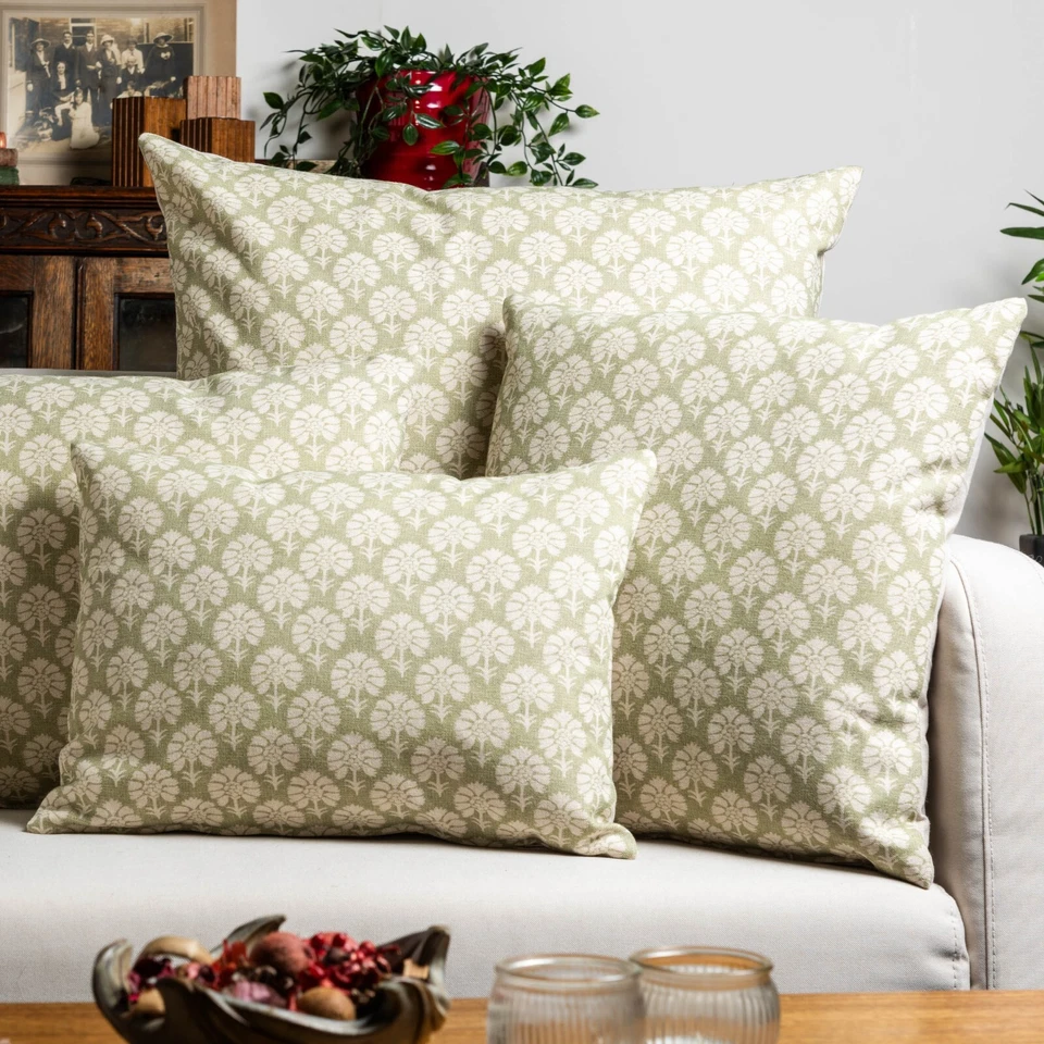 Wildflower XL Rectangle Cushion. Soft Green Linen-Blend Floral Design. 23x15" - Image 4 of 4