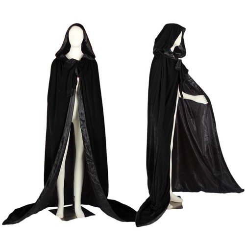 Halloween Hooded Cloak Medieval Velvet Wedding Cape Wizard Wicca Pagan S-6XL - Picture 3 of 34