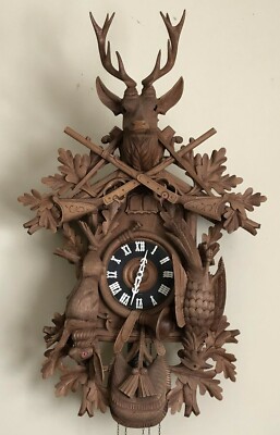 HUGE GERMAN Hand Carved Wood BLACK FOREST Hunter Double CUCKOO