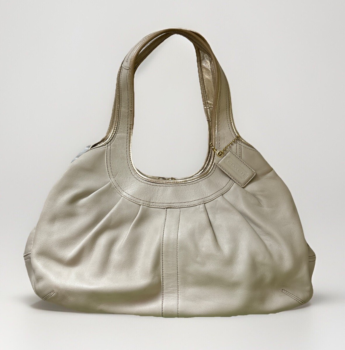 バッグ Coach Ergo Pleated Frame Satchel Bag Rare COACH, ERGO Cream Leather Kisslock Pleated Frame Hobo
