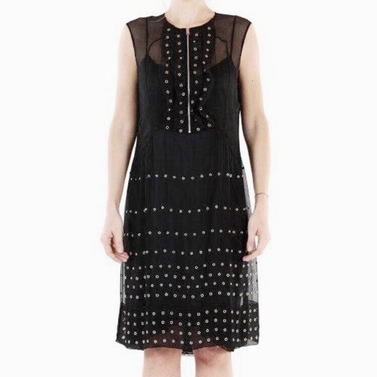 PRADA P32T2R-S161 Stud Embellished Sheer Chiffon Mini Dress PRADA P32T2R-S161 Stud Embellished Sheer Chiffon Mini Dress