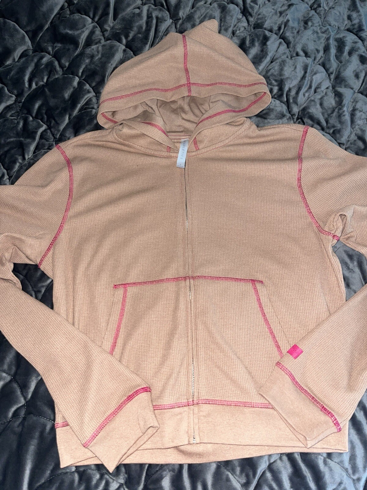 3 Piece Fabletics Waffle Outfit Bra Zip Up Hoodie Leggings Small NWT