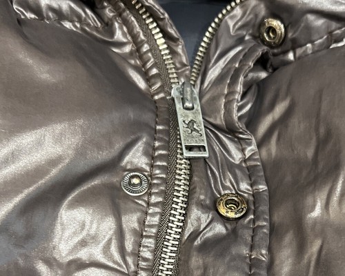 VTG 2008 Express Mens Nylon Puffer Vest Zip Snap Duck Down Feather Fill Brown L - Picture 5 of 7