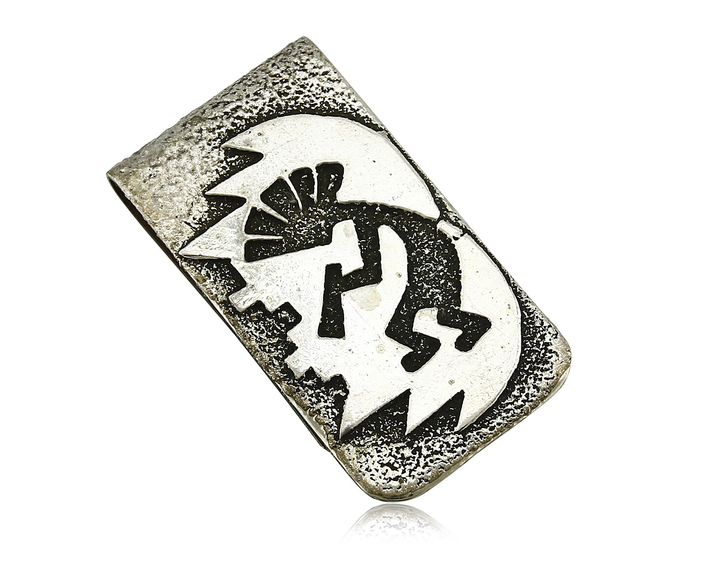 Navajo Money Clip .925 Silver & Nickle Hand Stamped Artist RB C.80's-90's-image