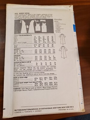 Butterick 4376 Misses A-Line Dress FF Uncut Vtg 1970s Sz 16 | eBay