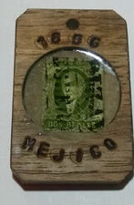 uaz15 etiangui Rustic keychain with genuine Mexico 1856 first issue stamp