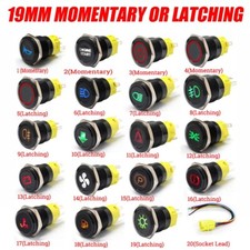 19mm 12V LED Power Symbol ON-OFF Druckknopf Schalter Latch Metall Wasserdicht
